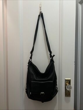 Tano Black Leather Hobo Shoulder Bag